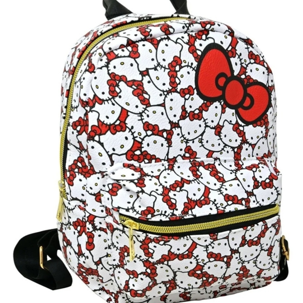NWT Hello Kitty Patterned Mini Backpack with Red Accents